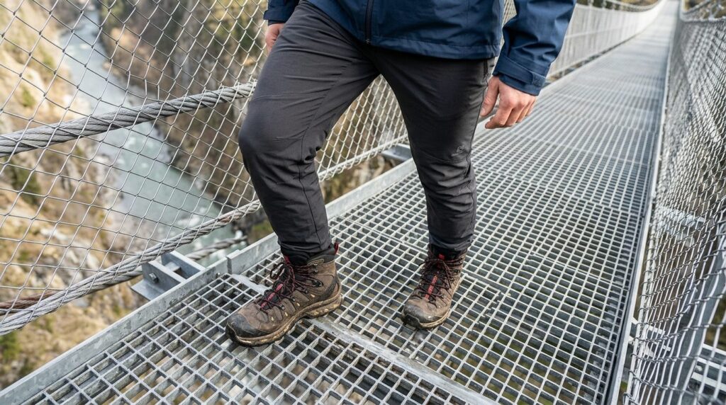 Close-up detail shot of proper footwear and lower body cloth