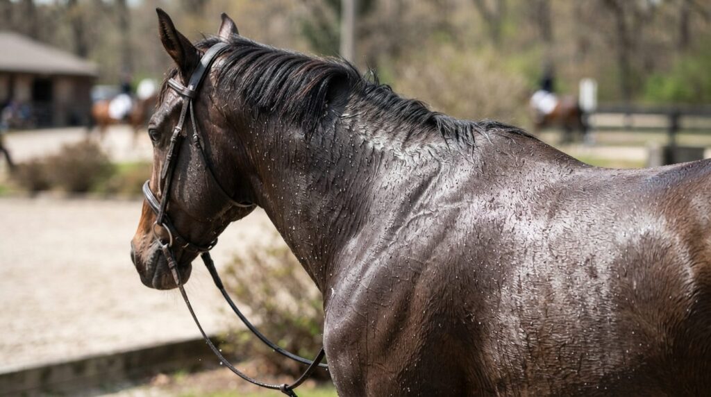Close-up professional stock photo of a horses wet glistenin